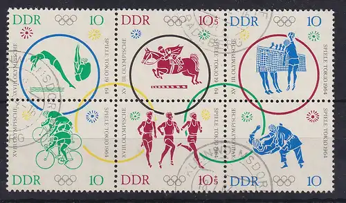 DDR 1964 Olympiade Tokyo Mi.-Nr. 1039-44 6er-Block O  KLEINWOLMSDORF