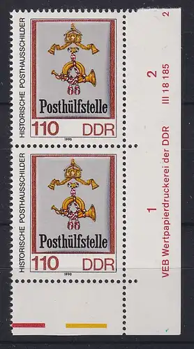 DDR 1990 Posthausschilder 110er Mi.-Nr. 3305 Eckpaar mit DV **