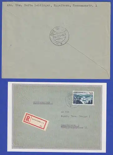 Saarland R-Brief aus SAARBRÜCKEN 10.1.53 mit EF Flugpostmarke Mi.-Nr. 253