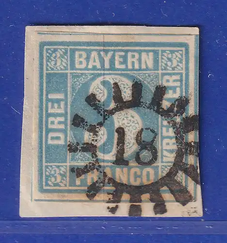 Altdeutschland Bayern 3 Kreuzer blau Mi-Nr. 2 II  Mühlradstempel 18