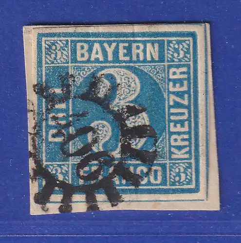 Altdeutschland Bayern 3 Kreuzer blau Mi-Nr. 2 II  mit Mühlradstempel 406