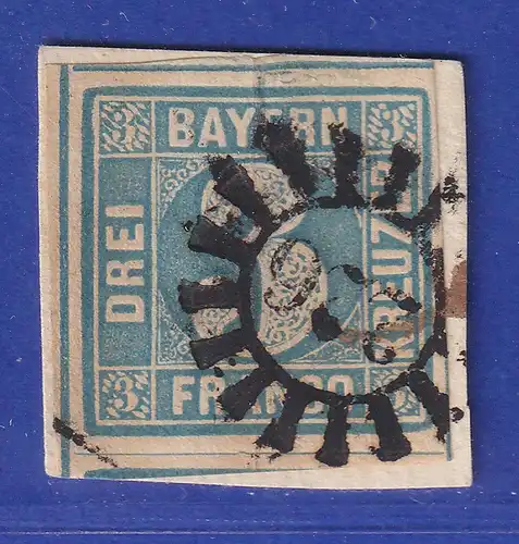 Altdeutschland Bayern 3 Kreuzer blau Mi-Nr. 2 II ,  Mühlradstempel 226