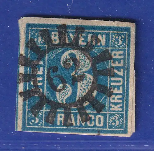 Altdeutschland Bayern 3 Kreuzer blau Mi-Nr. 2 II mit Mühlradstempel 62