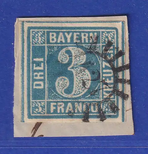Altdeutschland Bayern 3 Kreuzer blau Mi-Nr. 2 II ,  Mühlradstempel 427