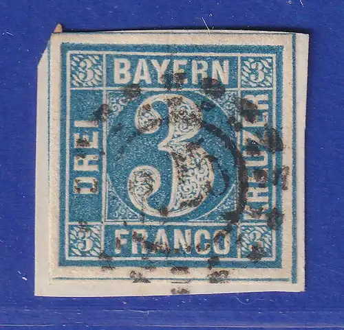 Altdeutschland Bayern 3 Kreuzer blau Mi-Nr. 2 II , offener Mühlradstempel 325