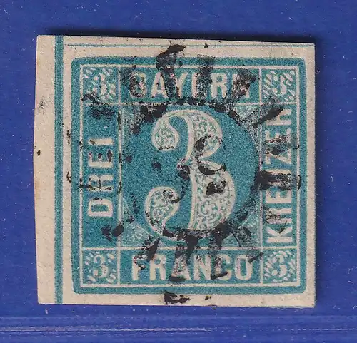 Altdeutschland Bayern 3 Kreuzer blau Mi-Nr. 2 II mit Mühlradstempel 56