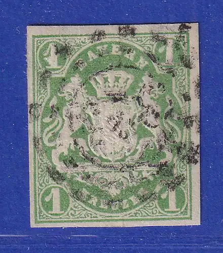 Altdeutschland Bayern Wappen 1 Kreuzer grün Mi-Nr. 14 mit PLF IV  Keil in der 1 