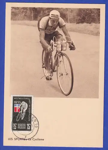 Saarland 1955 Mi.-Nr. 357 Radfahrer auf Maximumkarte 