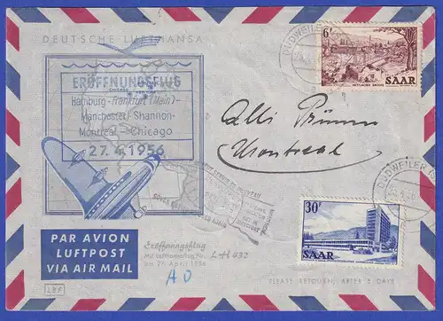 Saarland 27.4.1956 Mitläufer Lufthansa-Erstflug : Hamburg-Manchester-Chicago 