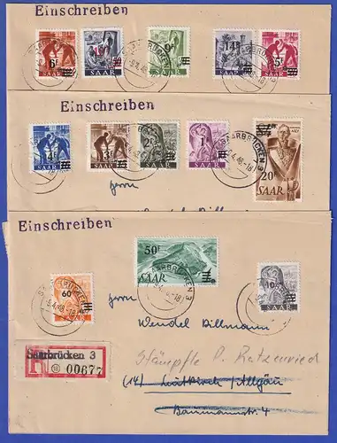 Saarland 1947 Aufdruck-Ausgabe Mi.-Nr. 226-238 Type II  Satz auf 3 R-Briefen
