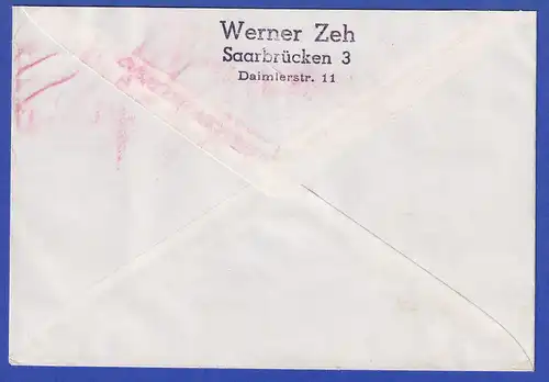 Saarland 1956 R-Brief nach Groß-Gerau mit Mi.-Nr. 360,369,373-75 O SAARBRÜCKEN