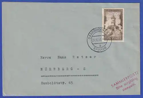 Saarland 1956 Winterberg-Denkmal Mi.-Nr. 375 mit ET-O auf gel. FDC , gpr. Ney