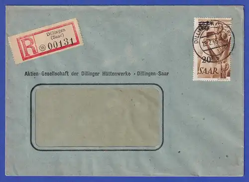 Saarland R-Brief von Dillingen nach Merzig mit EF 20 Fr. Mi-Nr. 237 II