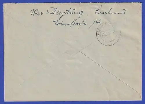 Saarland R-Brief von Saarlouis nach Saarbrücken mit EF 20 Fr. Mi-Nr. 237 II