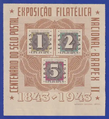 Brasilien 1943, Blockausgabe 100 Jahre bras. Briefmarken,  Mi.-Nr. Block 7 (*)