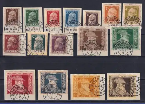 Bayern Luitpold Mi.-Nr. 76-91 Satz kpl. gestempelt auf Briefstücken. ANSEHEN