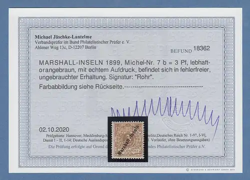 Dt. Kolonien Marshall-Inseln 3Pfg. Mi-Nr. 7b ungebraucht * mit Befund BPP