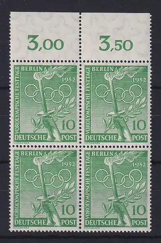 Berlin 1952 Vorolympische Festtage 10-Pfennig-Wert Mi.-Nr. 89 OR-Viererblock ** 