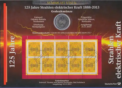 Bundesrepublik Numisblatt 5/2013 Heinrich Hertz mit 10-Euro-Gedenkmünze 