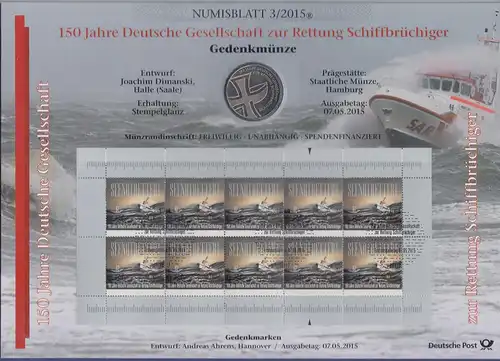 Bundesrepublik Numisblatt 3/2015 Schiffbrüchige mit 10-Euro-Gedenkmünze 
