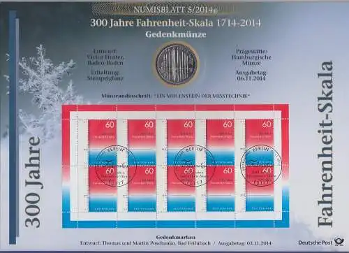 Bundesrepublik Numisblatt 5/2014 Fahrenheit-Skala mit 10-Euro-Gedenkmünze 