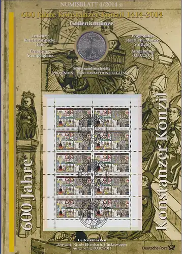 Bundesrepublik Numisblatt 4/2014 Konstanzer Konzil mit 10-Euro-Gedenkmünze 