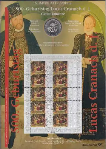 Bundesrepublik Numisblatt 6/2015 Lucas Cranach mit 10-Euro-Gedenkmünze 