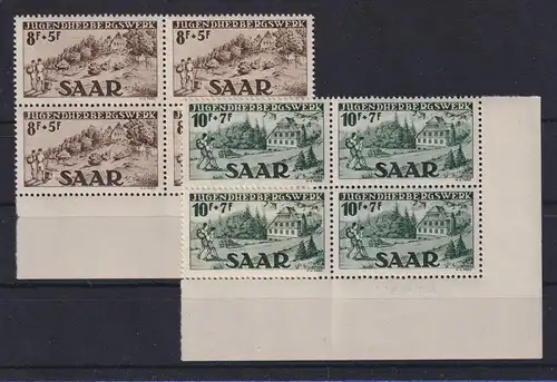 Saarland 1949 Jugendherbergen Mi.-Nr. 262-63 Viererblocks ** 