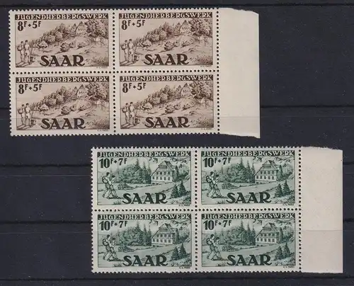 Saarland 1949 Jugendherbergen Mi.-Nr. 262-63 Rand-Viererblocks ** 