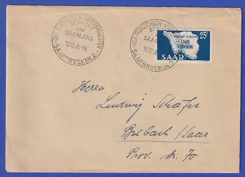 Saarland 1948 Verfassung 25 Fr. Mi.-Nr. 261 mit ET-So.-O 15.12.48 auf FDC 