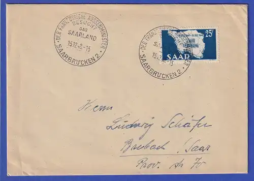 Saarland 1948 Verfassung 25 Fr. Mi.-Nr. 261 mit ET-Sonder-O 15.12.48 auf FDC 