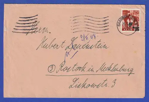 Saarland 16.1.48 Brief von Saarbrücken nach Rostock, EF Mi.-Nr. 233 II