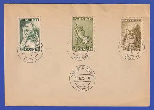 Saarland Volkshilfe 1955 Dürer-Zeichnungen Mi.-Nr. 365-67 auf blanco FDC