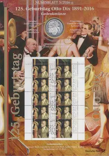 Bundesrepublik Numisblatt 5/2016 Otto Dix mit 20-Euro-Gedenkmünze 