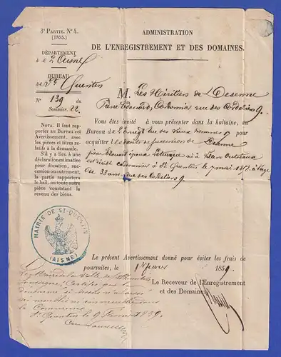 Frankreich 1859 Portomarke 10 C. Steindruck Mi.-Nr. 1 auf Brief 