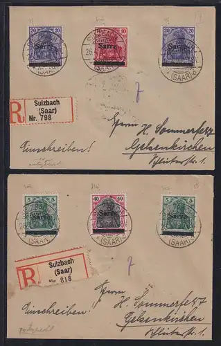 Saargebiet 26.4.1920 Lot 2 R-Briefe gelaufen von Sulzbach nach Gelsenkirchen