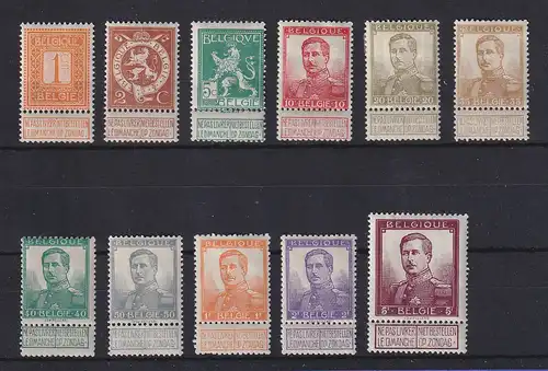 Belgien 1912 Freimarken  Ziffer, Löwe, König Albert I. Mi.-Nr. 89-99 Satz kpl. *