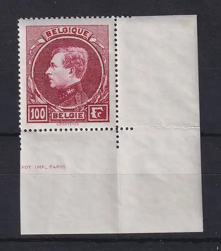 Belgien 1929 König Albert 100 Fr. Pariser Druck Mi.-Nr. 265 I postfrisch **