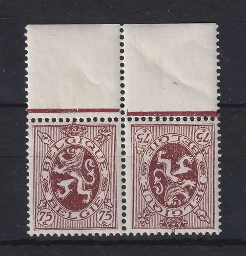 Belgien 1932 Wappenlöwe 75 C braun Mi.-Nr. 324 KEHRDRUCKPAAR postfrisch **
