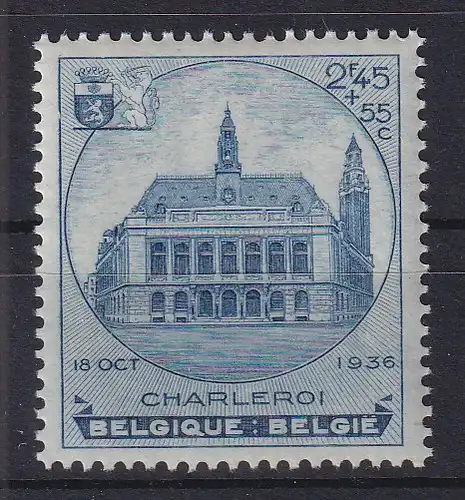 Belgien 1936 Rathaus in Charleroi Mi.-Nr. 433 (aus Block 5)  postfrisch **
