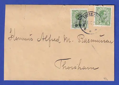 Färöer-Inseln Aushilfsausgabe 1919, Mi.-Nr. 1 auf Brief mit DK Nr. 67