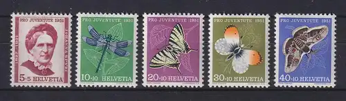 Schweiz 1951 Pro Juventute Spyri / Insekten  Mi-Nr. 561-65 Satz 5 Werte ** 