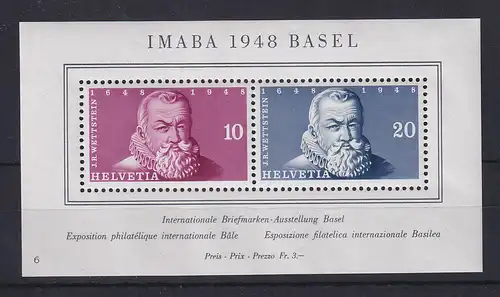 Schweiz 1948 Blockausgabe IMABA , Basel  Mi.-Nr. Block 13 **
