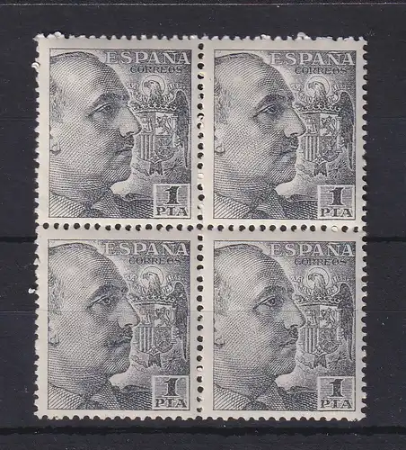 Spanien 1951 General Franco 1 Pta gez. 12-13 Mi.-Nr. 852 C 4er-Block ** 