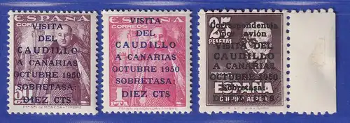 Spanien 1950-51 CAUDILLO Mi.-Nr. 985-87 Satz 3 Werte kpl. postfrisch ** / MNH