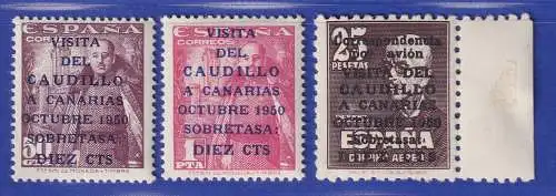 Spanien 1950-51 CAUDILLO Mi.-Nr. 985-87 Satz 3 Werte kpl. postfrisch ** / MNH