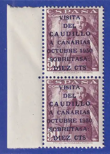 Spanien 1950 CAUDILLO Mi.-Nr. 985 senkr. Paar mit Rand postfrisch ** / MNH