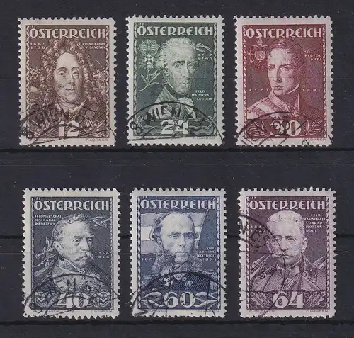 Österreich 1935 Heerführer  Mi.-Nr. 617-22 Satz 6 Werte kpl. gestempelt