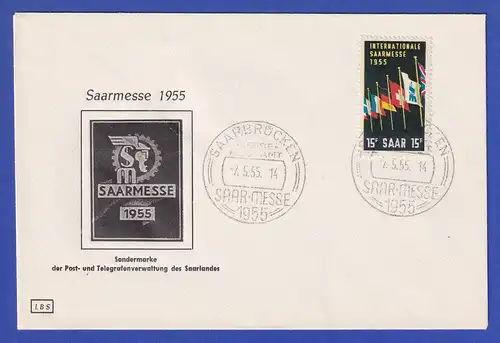 Saarland Saarmesse 1955 Mi.-Nr. 359 mit So.-O auf Schmuckumschlag 