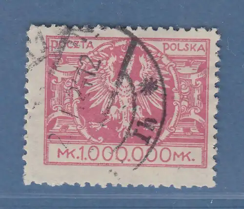 Polen / Polska 1924 Wappenadler 1000000 M rosa Mi.-Nr. 199 echt O gpr. Petriuk